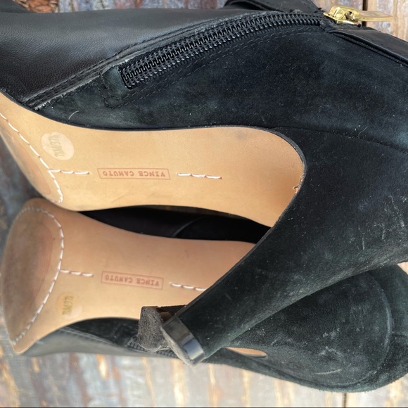 Vince Camuto Leather Suede Cut Out Heels Crop Booties - Picture 6 of 16